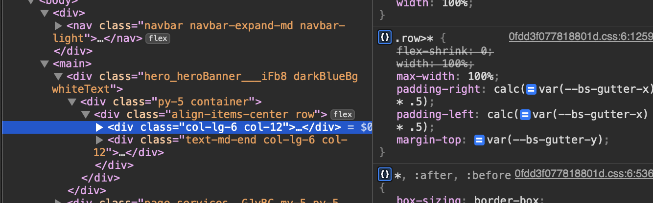 Screenshot of Safari dev tools html code