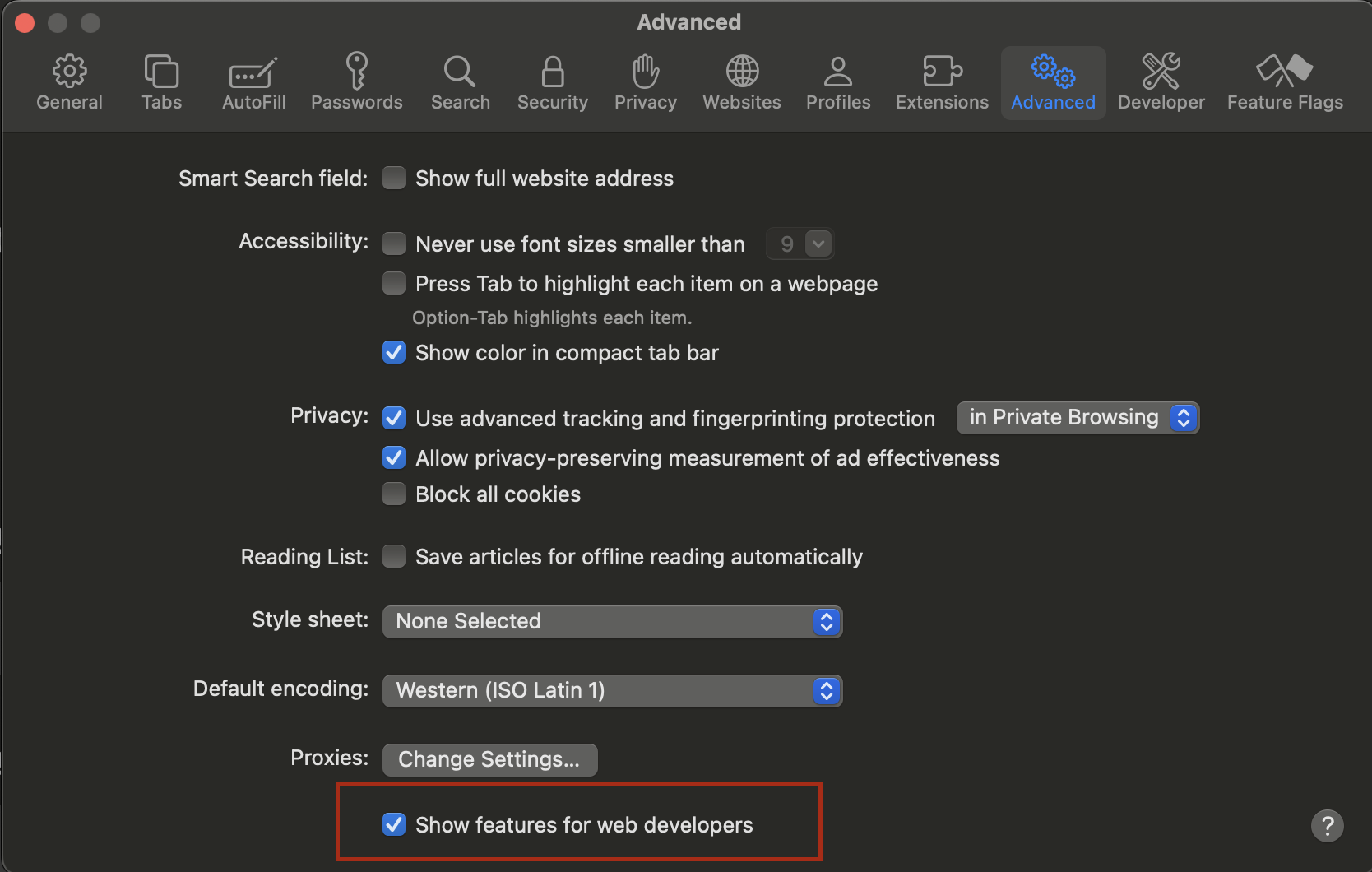 screenshot to turn on develop menu for safari